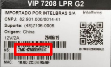 Exemplo de etiqueta de aparelho com a localização do número serial destacada
